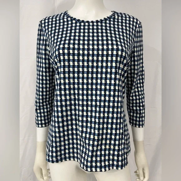 J McLaughlin Rich Classy 3/4 Sleeves Stretch Summer Resort Cruise Tshirt Top M - Picture 1 of 6